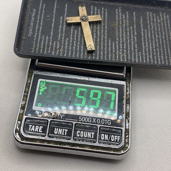 Antique 1/20 12K Gold Filled Cross Pendant with Stone LS - Picture 7 of 7